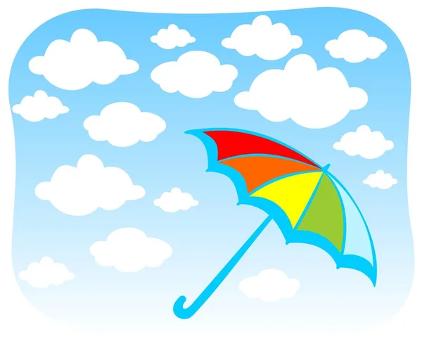 Stiliserade Paraply Och Moln Blå Himmel Bakgrund — Stock vektor