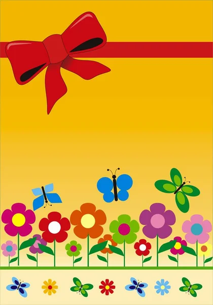 Κάρτα Γενεθλίων Vector Λουλούδια Και Πεταλούδα — Διανυσματικό Αρχείο