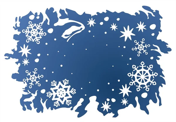 濃い青の背景に青い雪片と星 クリスマスイラスト — ストックベクタ