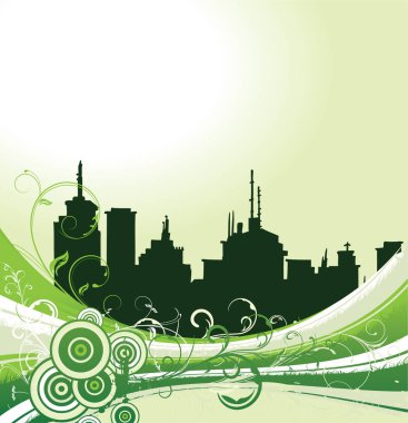 Çiçek, grunge ve şehirli soyut illüstrasyon