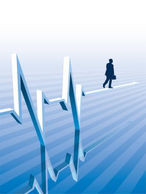 İş adamı bir grafik üzerinde yürüyor, kavramsal iş illüstrasyonu.