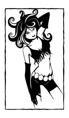 Web ve baskı tasarımında kullanılacak seksi kadın çizgi film çizimi