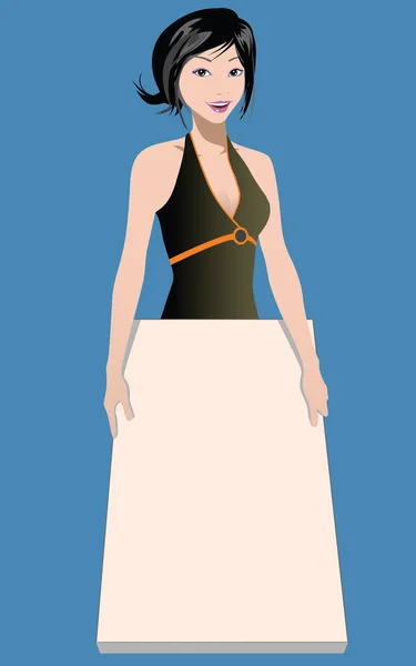 Illustration Kvinna Som Håller Tom Skylt — Stock vektor