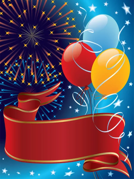 节日装饰用烟火 气球和横幅 — 图库矢量图片