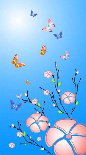 Vector Bloemen Vlinder Achtergrond — Stockvector