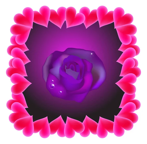 愛の境界線を持つ紫色のバラのベクトルイラスト — ストックベクタ