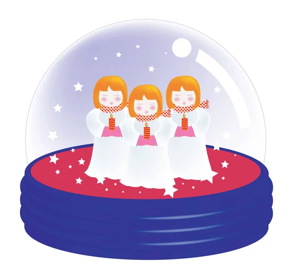 Uma Ilustração Para Uma Menina Três Cantando Dentro Globo Neve — Vetor de Stock