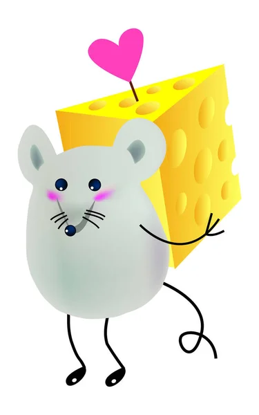 Mouse Going Send Cheese Gift Special Vector Illustration — Stock Vector