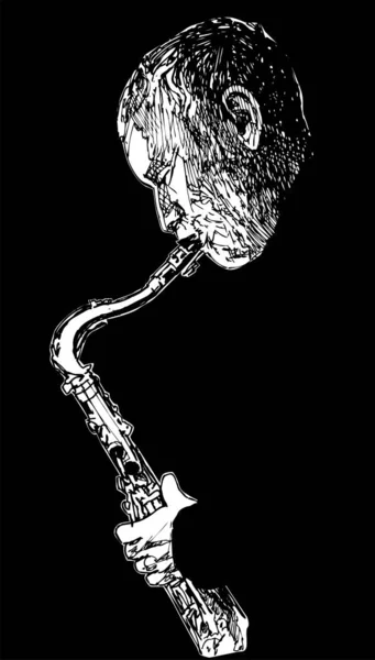 Inkoust Kreslení Vektor Ilustrace Jazzový Saxofonista — Stockový vektor