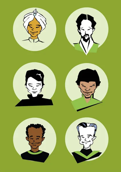 Diferentes Retratos Étnicos Rostros Los Hombres Estilo Dibujos Animados — Archivo Imágenes Vectoriales