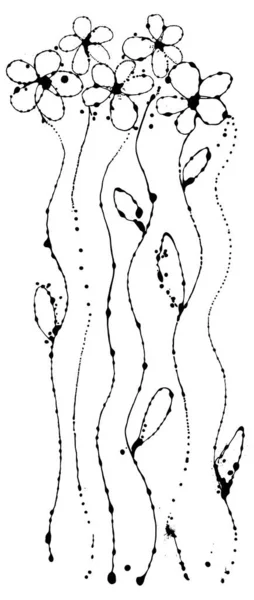 Векторна Квітка Чорно Білих Штрихів Чорнила — стоковий вектор