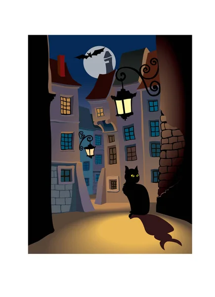 Démon Kočka Ulici Perfektní Ilustrace Pro Halloween Dovolená — Stockový vektor