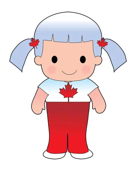 Petite Fille Chemise Avec Drapeau Canadien Dessus — Image vectorielle