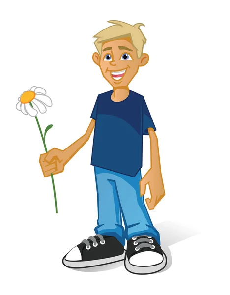 花を持つ男の子 Eps8 — ストックベクタ