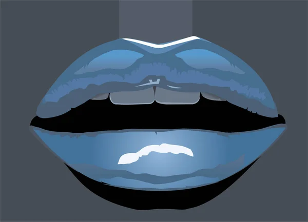 Vector Illustration Luscious Glossy Blue Lips — Stock Vector