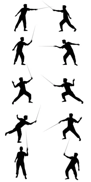 Fencing Silhouettes Image Color Illustration — Stock Vector