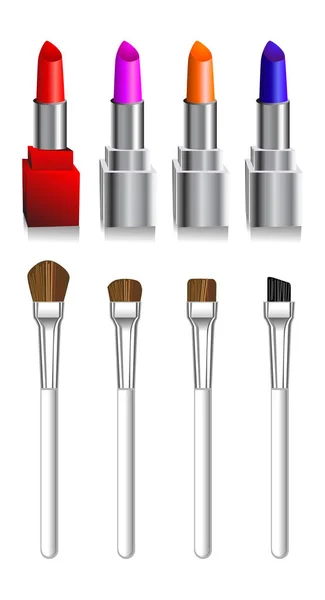 Vector Illustration Variety Lipstick Eye Brush — Stock Vector