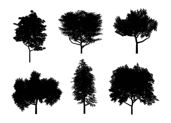 Detaljerade Silhuetter Träd — Stock vektor