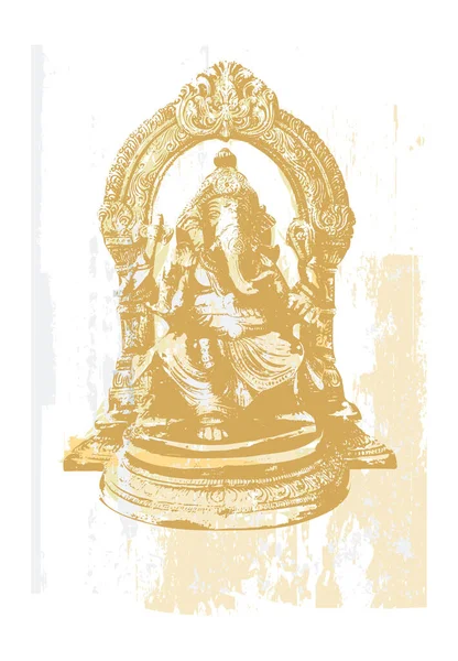 Индийские Символы Статуя Ганеши Бога Образования Знаний Мудрости Индуистской Мифологии — стоковый вектор