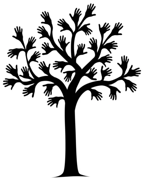 Векторная Иллюстрация Контура Дерева Руками Листьев — стоковый вектор