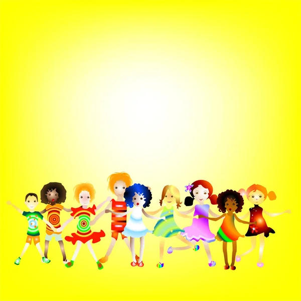 抽象的な黄色の背景を持つ子供たちのグループ — ストックベクタ