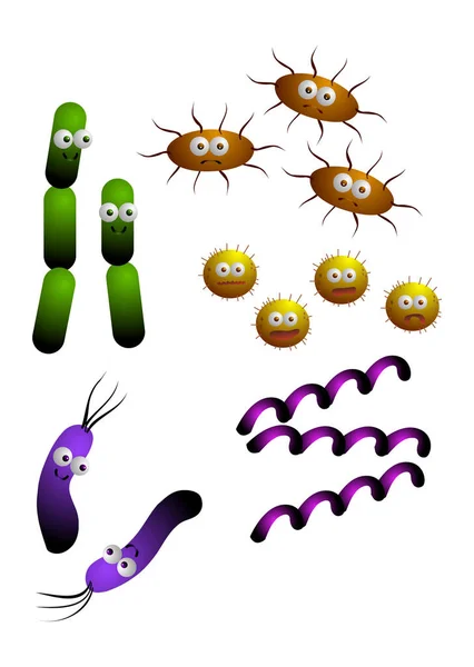 Vector Illustration Variety Cartoon Bacteria — Stock Vector