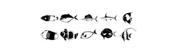 Sammlung Von Glatten Vektor Eps Abbildungen Verschiedener Fische — Stockvektor