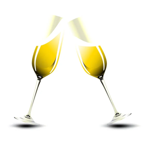 Paio Bicchieri Champagne Che Fanno Brindisi San Valentino Capodanno Illustrazione — Vettoriale Stock