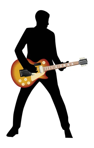 Silhouette Noire Homme Guitare Sur Blanc — Image vectorielle