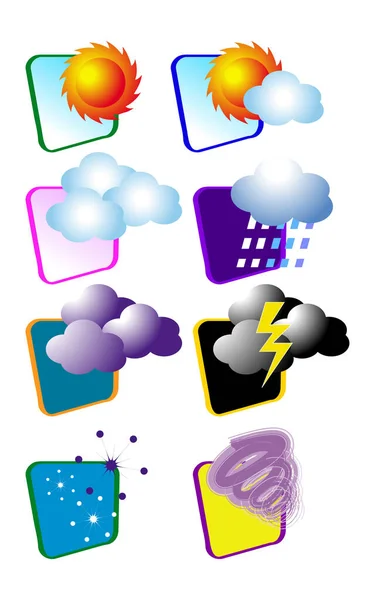 Vettore Illustrazione Icona Varietà Tempo Meteorologico Sole Nube Pioggia Neve — Vettoriale Stock