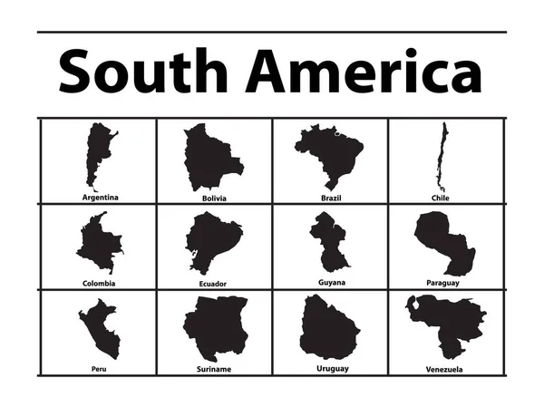 Vektorsilhouetten Südamerikanischer Länder — Stockvektor