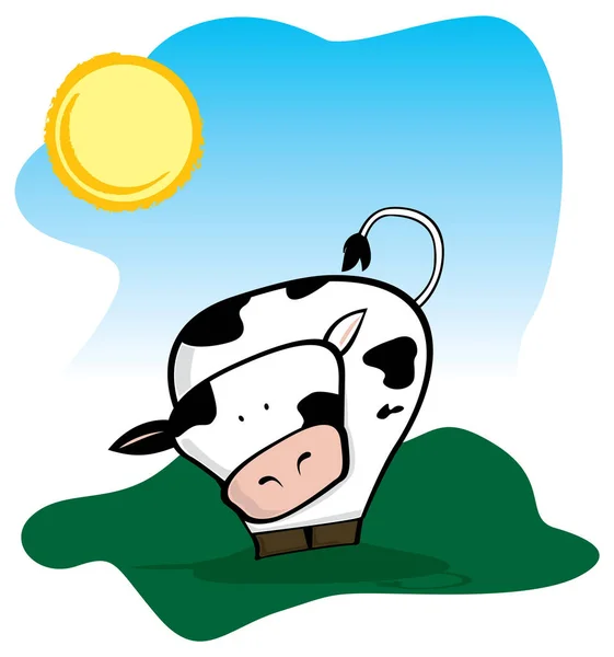 Vaca Lechera Negra Blanca Bajo Sol — Vector de stock