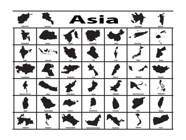 Siluetas Vectoriales Países Asiáticos — Vector de stock