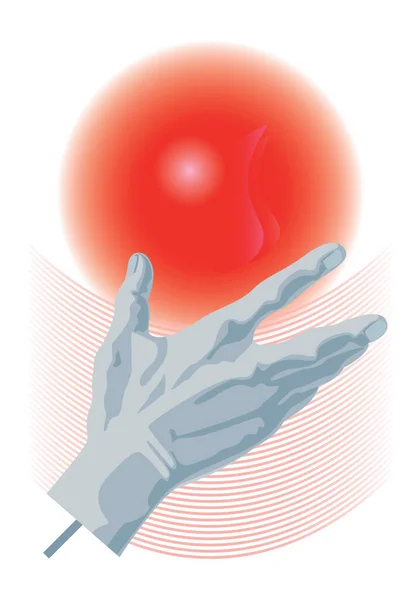 Handen Skulptur Bakgrund Röd Sfär Abstrakt Vektorillustration — Stock vektor