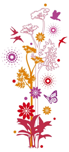 Motif Fond Floral Avec Des Oiseaux — Image vectorielle