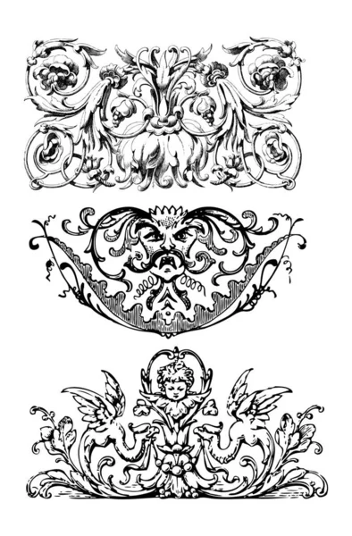 Imprimantes Style Ancien Bordures Fleurit — Image vectorielle