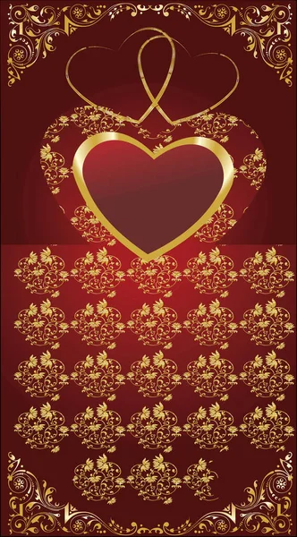 Сердце Красном Фоне Золотой Орнамент — стоковый вектор