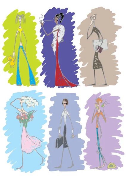 Variedad Personajes Femeninos Tipos Psicología Imagen Ilustración Color — Vector de stock