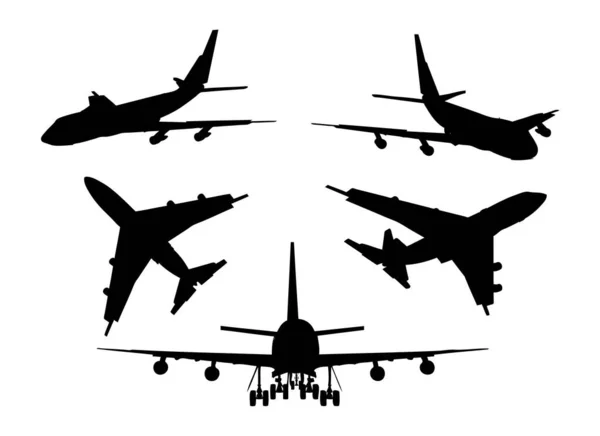 Silhouetten Van Verschillende Vliegtuigen — Stockvector
