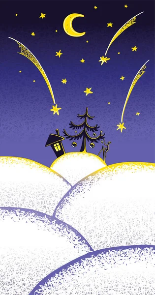 Decoration Fir Tree Christmas Night Star Sky — Stock Vector