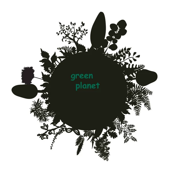 Форма Зеленої Планети Різноманітними Деревами Квітковими Елементами — стоковий вектор