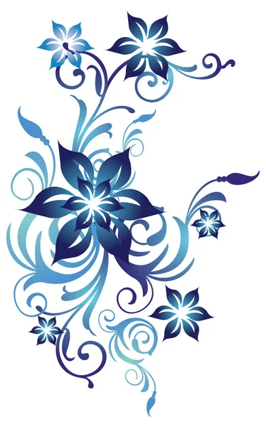Květinový Designový Prvek Modrým Gradientem Křivkami — Stockový vektor