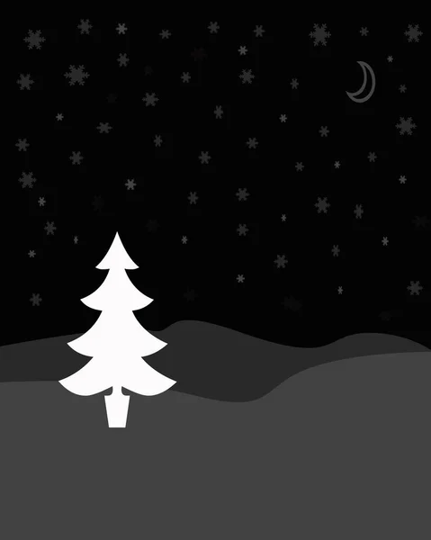 Árvore Natal Nas Colinas Noite Vector — Vetor de Stock