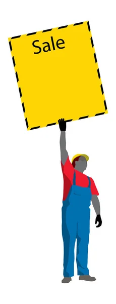 Εργάτης Οικοδομών Κρατώντας Memo Poster Διάνυσμα Τοποθετήστε Για Κείμενό Σας — Διανυσματικό Αρχείο