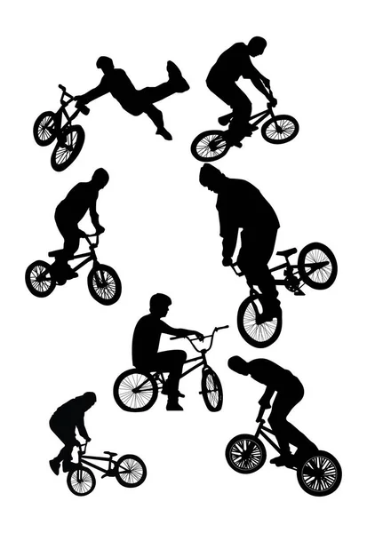Silhouette Bmx Riders White Background Vector Illustration — Stock Vector