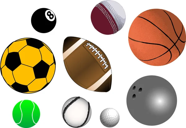 Különböző Sportlabdák Gyűjteménye Vektor Formátumban Teljesen Átméretezhető Szerkeszthető — Stock Vector
