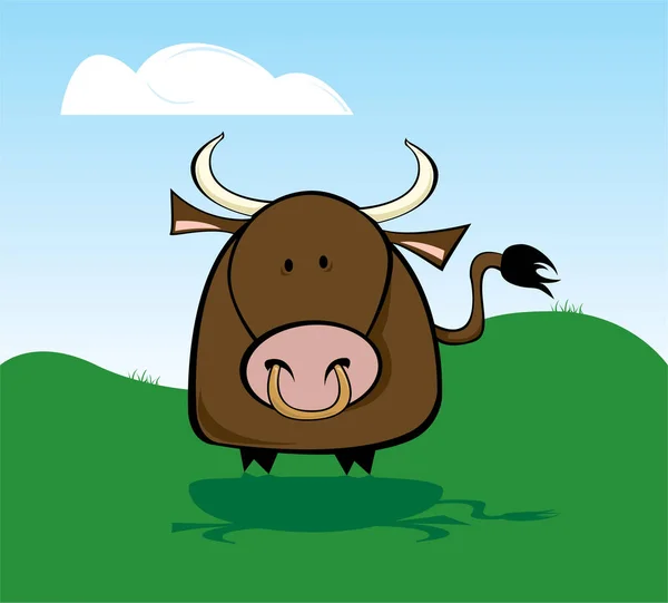 Cartoon Bull Image Color Illustration — Stock Vector