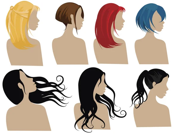 Farklı Renklerde Kadın Saç Stillerinin Gösterimi — Stok Vektör