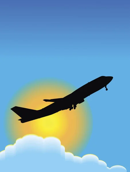 Sziluett Egy Repülőgép Repül Felhők Felett — Stock Vector