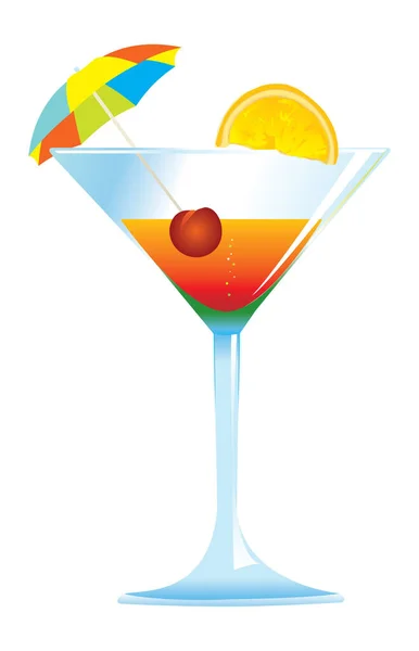 Cocktail Habillé Avec Parapluie Cerise Tranche Orange — Image vectorielle